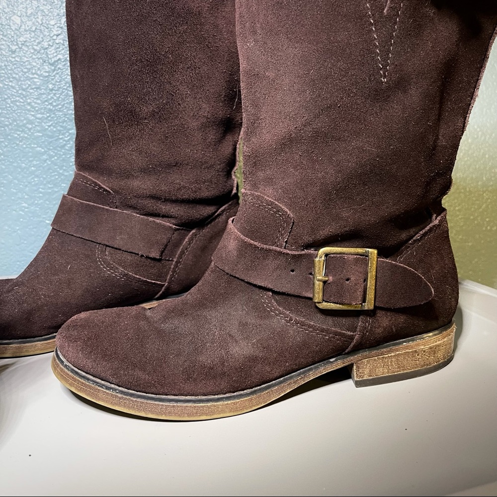 American Eagle Slouchy Leather Suede Moto Biker Boots - Picture 3 of 6